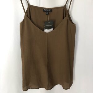 Topshop Olive Spaghetti Strap Tank Top
